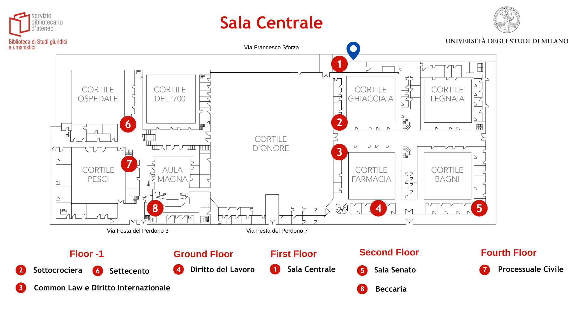 Posizionamento delle sala Centrale della Biblioteca di studi giuridici