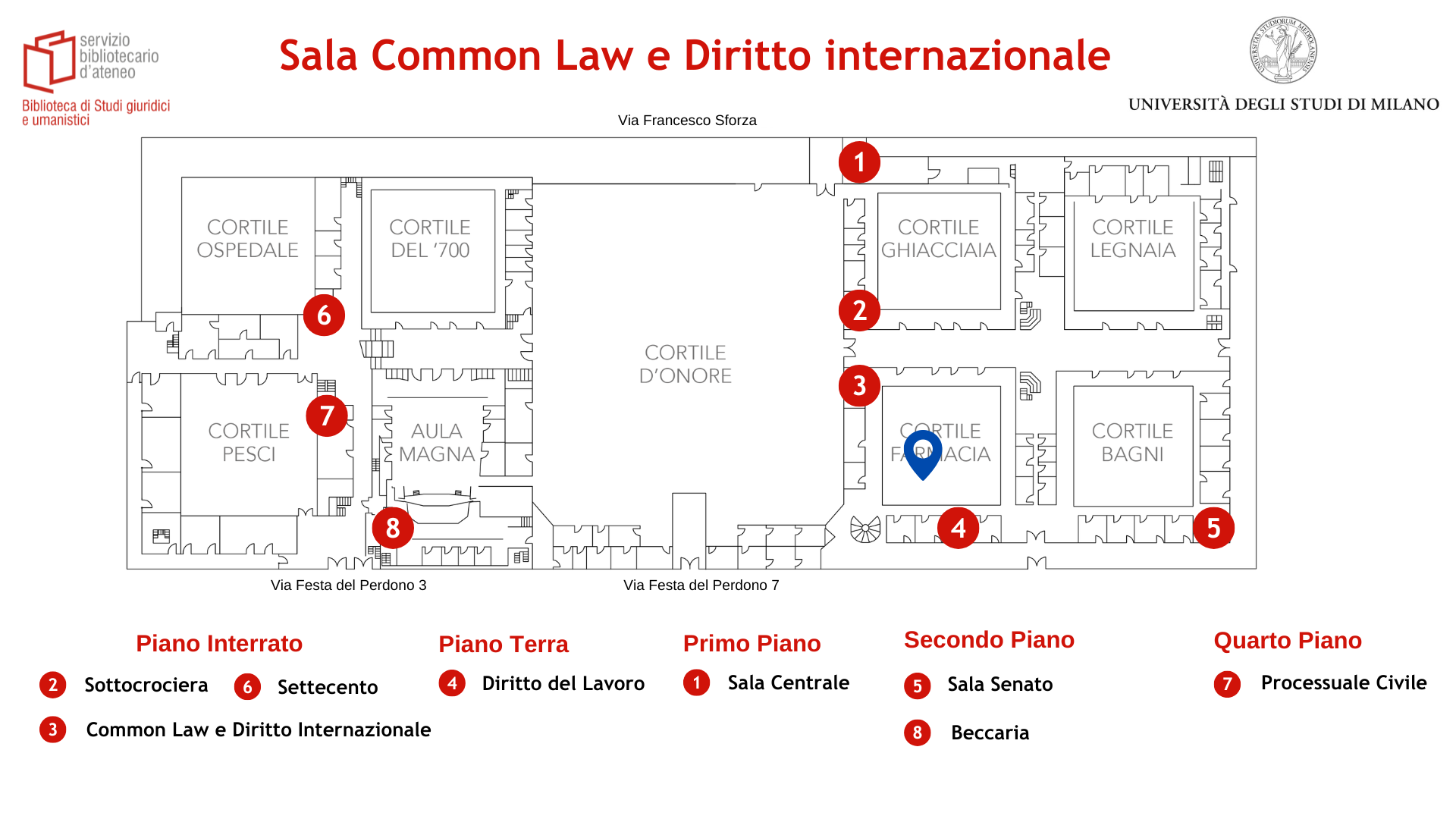 Posizionamento delle sala Common Law della Biblioteca di studi giuridici